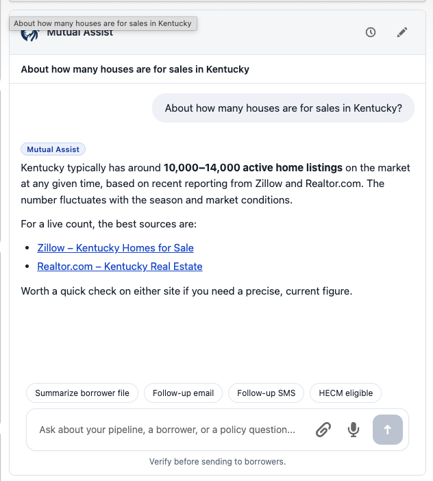 A web search answer inside the chat on a Contact record